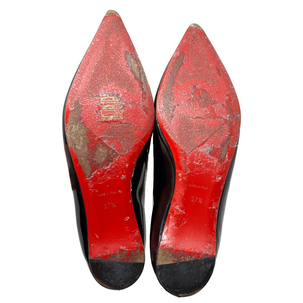 Christian Louboutin Shoes Paulina Black Tan Patent Leather PVC Pointed Toe Flats - Picture 8 of 9